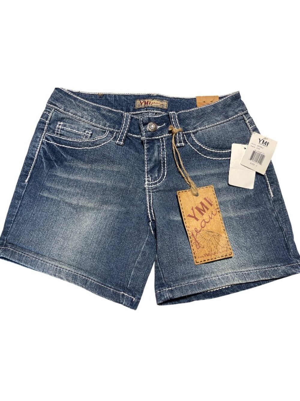 YMI Womens Blue Denim Shorts Size 0 With White Stitching & Tags